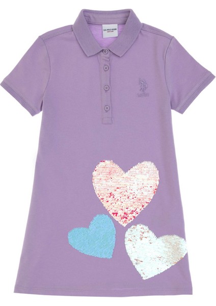 Baskılı Lila Kız Çocuk Diz Üstü Elbise Veruna