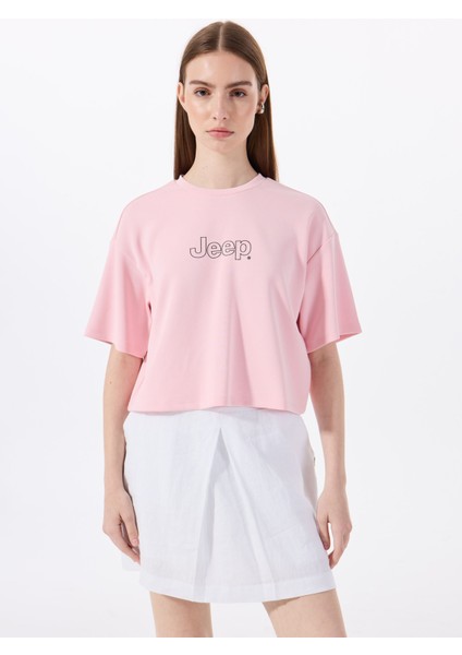 Bisiklet Yaka Baskılı Pembe Kadın T-Shirt J5SL-TST7020 modelleri