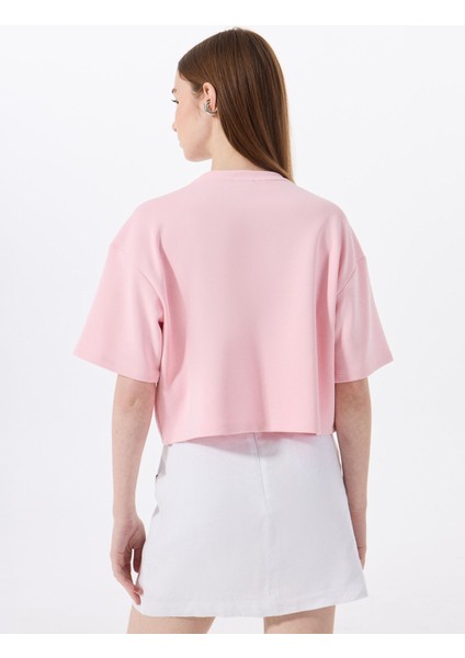 Bisiklet Yaka Baskılı Pembe Kadın T-Shirt J5SL-TST7020 fırsatları