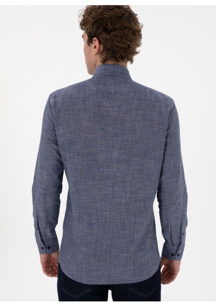Slim Fit Gömlek Yaka Lacivert Erkek Gömlek Dart