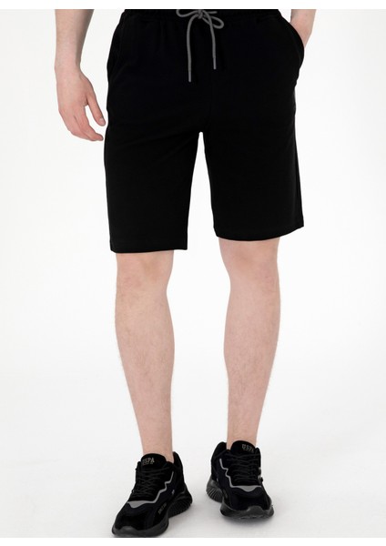 Siyah Lastikli Bel Regular Fit Erkek Sweat Şort Marko fiyatları