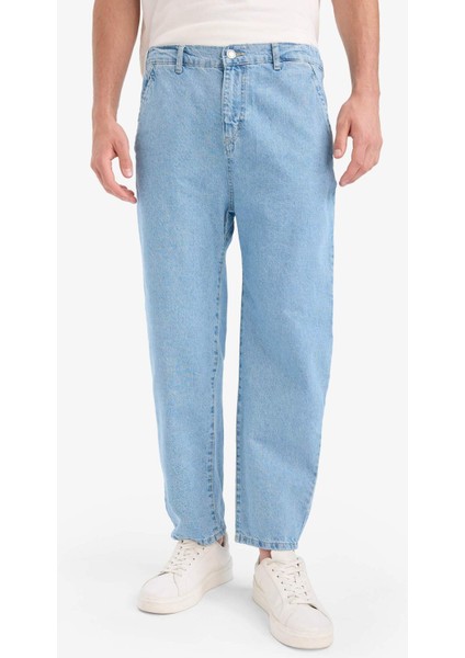 %100 Pamuk Relaxed Slouchy Fit Rahat Kesim Düz Paça Jean Pantolon E2906AX25SP