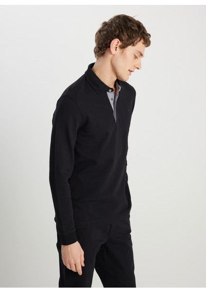 Siyah Erkek Polo T-Shirt W2510683001 Uzun Kol Polo T-Shirt modelleri