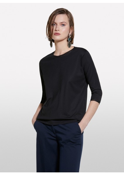 Kayık Yaka Siyah Kadın T-Shirt 38B6L1079 fiyatları