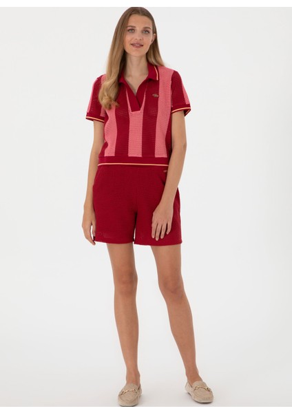 Lastikli Bel Relaxed Bordo Kadın Şort Susane