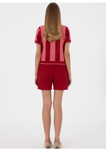 Lastikli Bel Relaxed Bordo Kadın Şort Susane modelleri