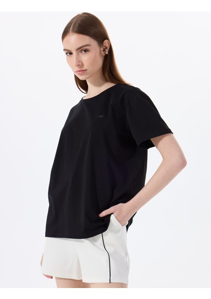 Bisiklet Yaka Düz Siyah Kadın T-Shirt M5SL-TST1858