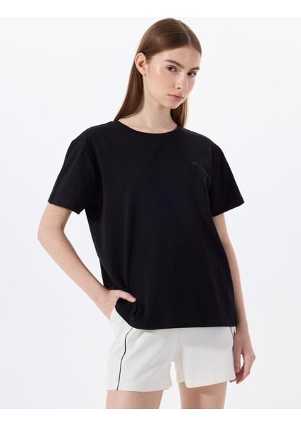Bisiklet Yaka Düz Siyah Kadın T-Shirt M5SL-TST1858 modelleri