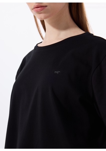 Bisiklet Yaka Düz Siyah Kadın T-Shirt M5SL-TST1858 indirimleri