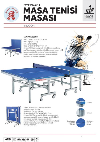 Dongxıng Ittf Onaylı Masa Tenisi Masası -1DGAKK2008B modelleri