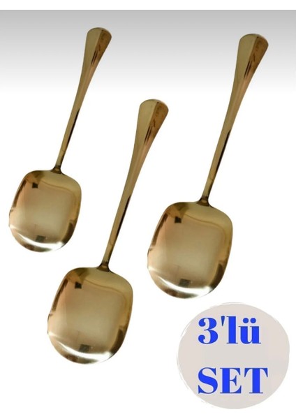 3 Adet Gold Paslanmaz Çelik Servis Kaşık 21 cm Sunum Kaşığı