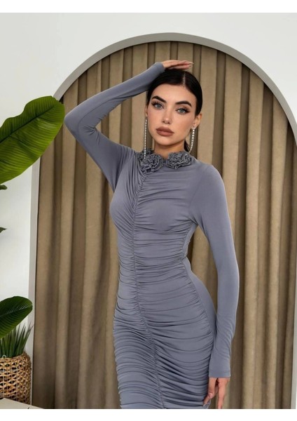 Carlis Gül Yaka Elbise