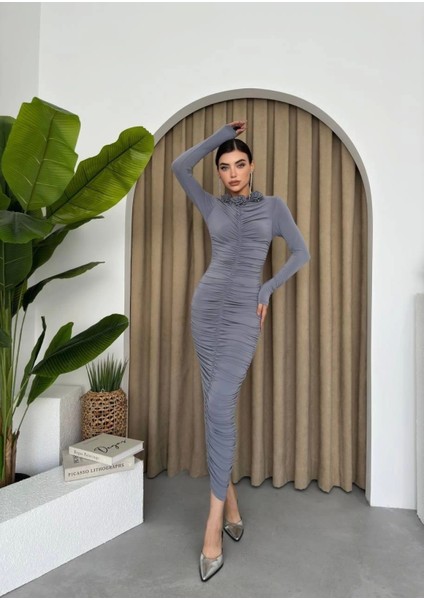 Carlis Gül Yaka Elbise