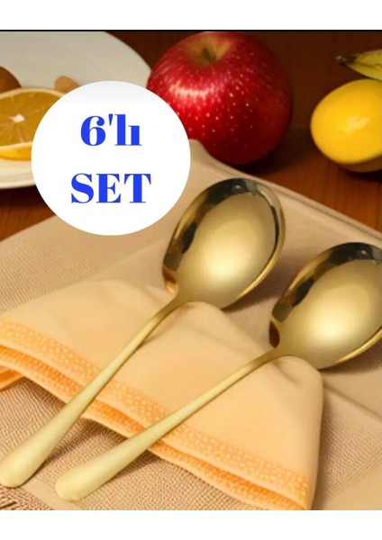 6 Adet Gold Paslanmaz Çelik Servis Kaşık 21 cm Sunum Kaşığı