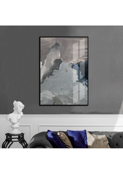 Mor-Beyaz-Krem Abstract Model 02 Çerçeveli Temperli Cam Tablo Tekli Dikey