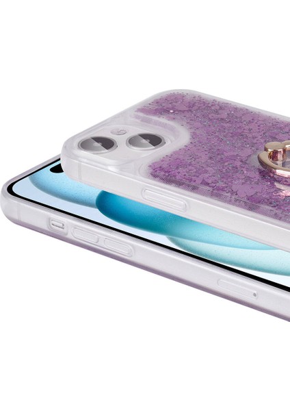 Apple iPhone 15 Plus ile Uyumlu Kılıf Mor Liss Sulu Simli Silikon Kapak Orijinal (Apple iPhone 15 Plus ile Uyumlu, Mor)