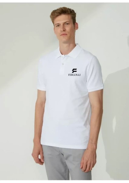 Yakası Düğmeli Yakalı Pike Baskılı Tshirt