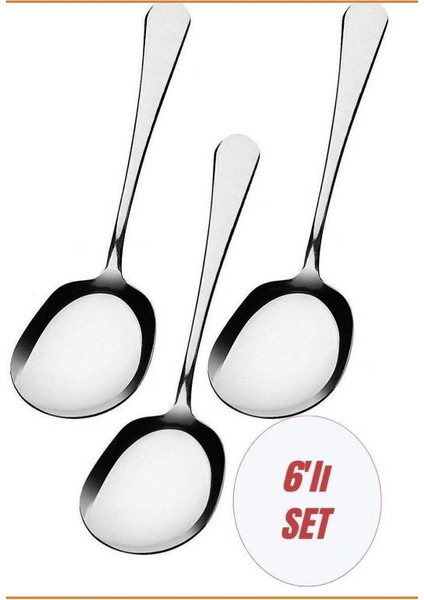 6 Adet Paslanmaz Çelik Servis Sunum Kaşığı 21 cm Metal Kaşık