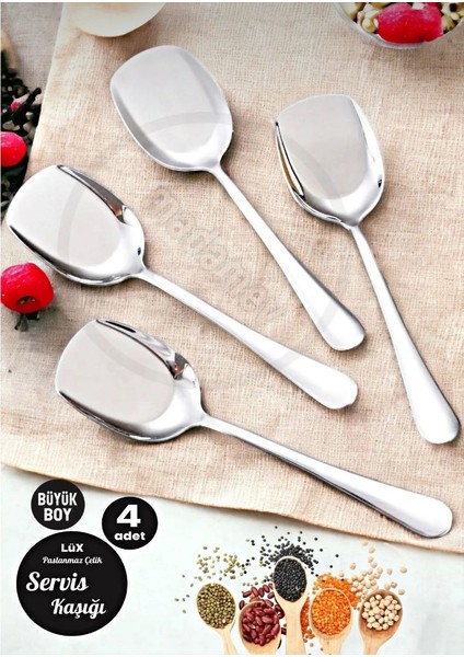 6 Adet Paslanmaz Çelik Servis Sunum Kaşığı 21 cm Metal Kaşık fiyatları