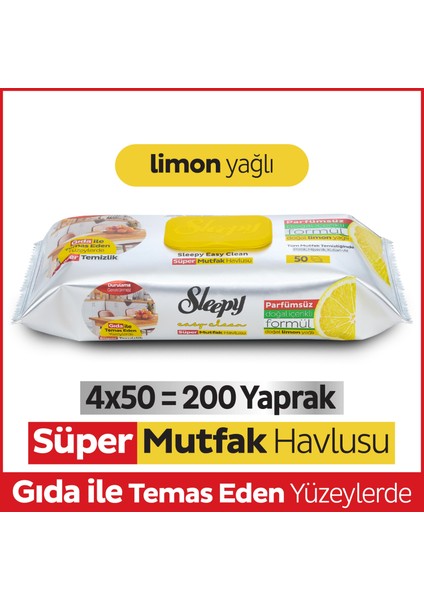Easy Clean Süper Yüzey Temizlik Mutfak Havlusu&Mendili Limon Yağlı 4X50 (200 Yaprak)