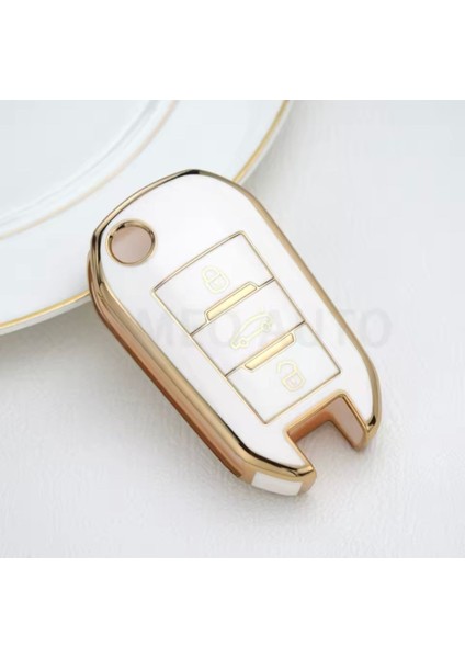 Citroen C4 Cactus Beyaz-Gold Sustalı Anahtar Kılıfı