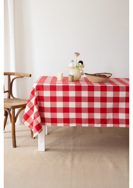 Sora | Keten Pötikare Kırmızı Masa Örtüsü, 100 x 140 cm