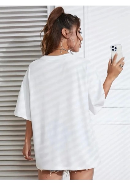 Baskılı Oversize Bisiklet Yaka Tshirt