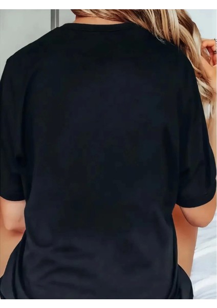 Baskılı Oversize Bisiklet Yaka Tshirt
