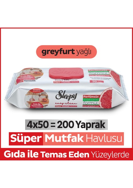 Easy Clean Süper Yüzey Temizlik Mutfak Havlusu&Mendili Greyfurt Yağlı 4X50 (200 Yaprak)