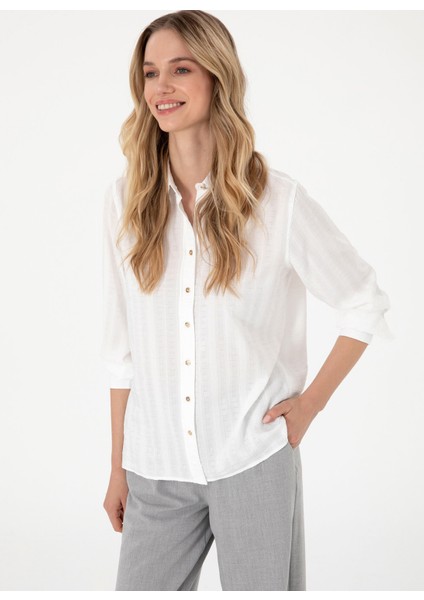 Standart Gömlek Yaka Beyaz Kadın Gömlek Maysı