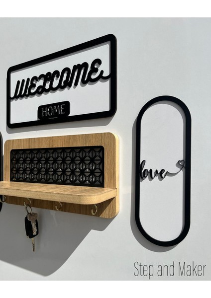 Welcome, Home ve Love Tablolu, Askılıklık Raf Seti