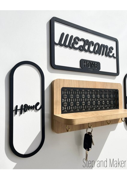Welcome, Home ve Love Tablolu, Askılıklık Raf Seti