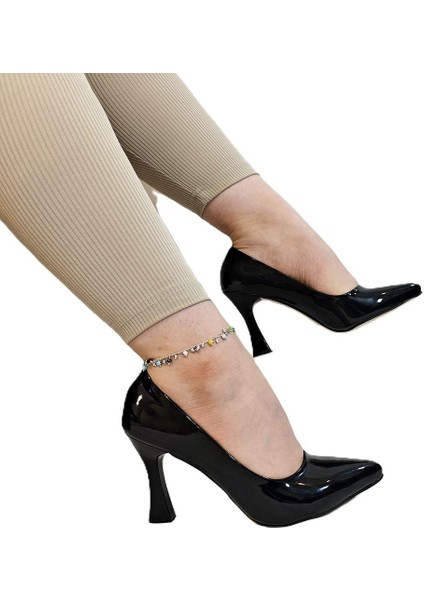 7035 Siyah Rugan Ince Kadeh Topuk Stiletto Topuklu Ayakkabı