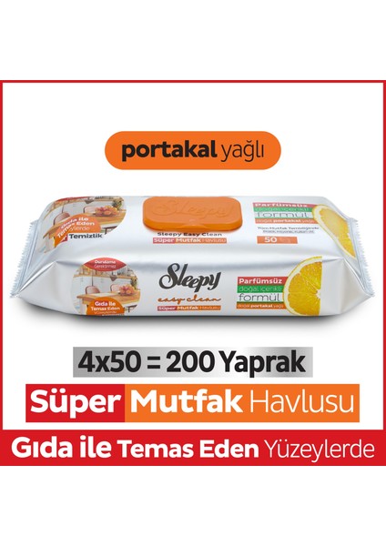 Easy Clean Süper Yüzey Temizlik Mutfak Havlusu&Mendili Portakal Yağlı 4X50 (200 Yaprak)