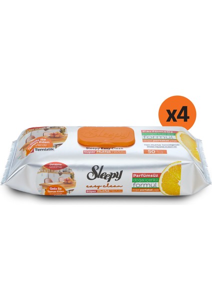 Easy Clean Süper Yüzey Temizlik Mutfak Havlusu&Mendili Portakal Yağlı 4X50 (200 Yaprak)