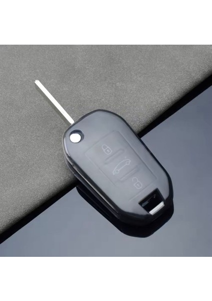 Citroen C3 Şeffaf-Füme Sustalı Anahtar Kılıfı