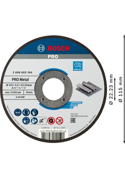 Sdmetal Kesme Taşı 115*2,5 mm Düz Inox Taş 25 Adet 2608603164
