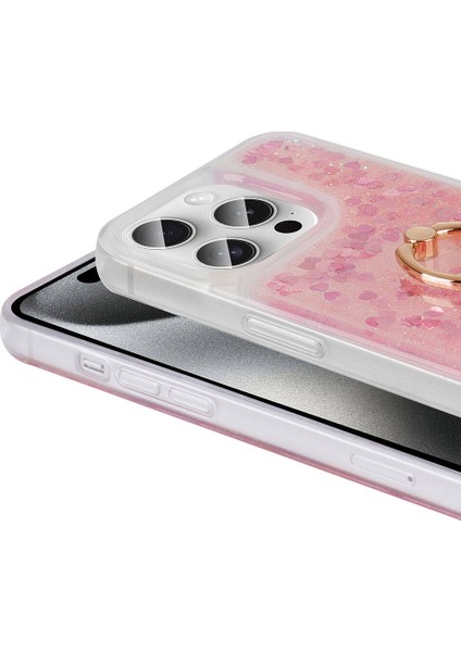 Apple iPhone 15 Pro Max ile Uyumlu Kılıf Pembe Liss Sulu Simli Silikon Kapak Orijinal (Apple iPhone 15 Pro Max ile Uyumlu, Pembe)