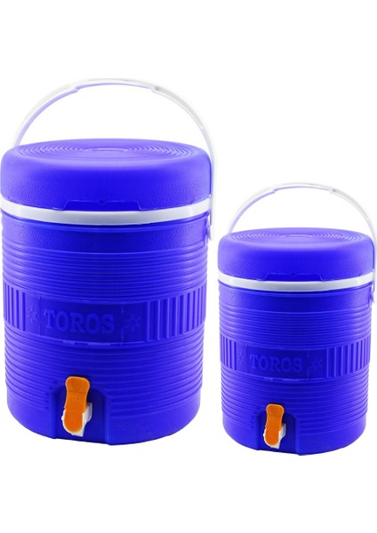 Toros 2li Set=14+6lt Yuvarlak Termos Mavi Plastik Musluklu - Taşıma Kulp - ARS6037-9136