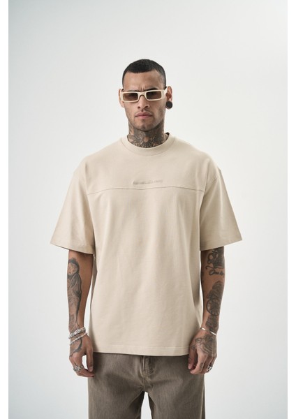Erkek Reconnaissance Nakışlı Oversize T-Shirt Bej