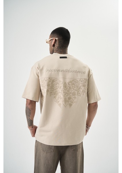 Erkek Reconnaissance Nakışlı Oversize T-Shirt Bej modelleri