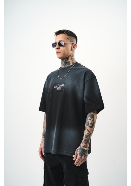Erkek But Damn Nakışlı Oversize T-Shirt Siyah