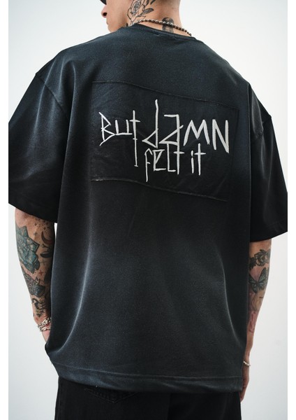 Erkek But Damn Nakışlı Oversize T-Shirt Siyah