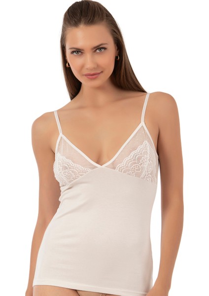 Özkan 25260 Kadın Pamuklu Likralı Dantelli İnce Askılı Süprem Atlet