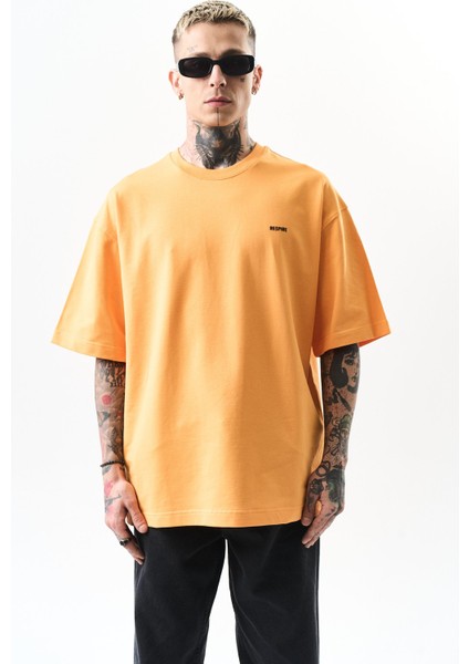 Erkek Respire Yazı Detaylı Oversize T-Shirt Oranj