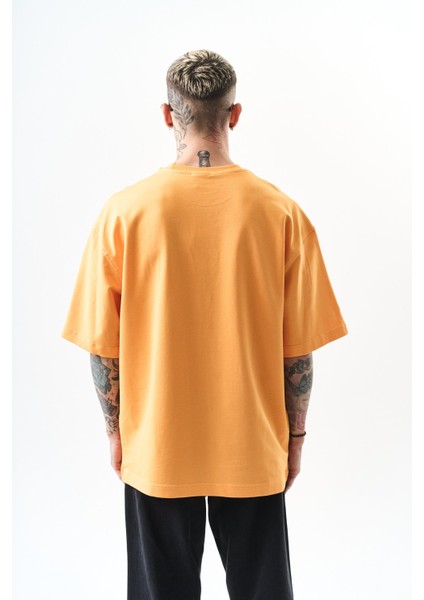 Erkek Respire Yazı Detaylı Oversize T-Shirt Oranj modelleri