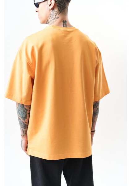 Erkek Respire Yazı Detaylı Oversize T-Shirt Oranj indirimleri