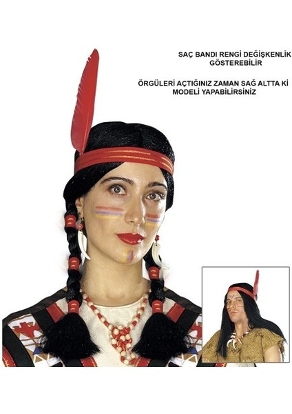 Tüylü Örgülü Kızılderili Parti Peruğu