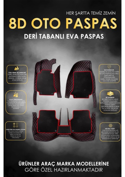 Mercedes C180 Compressor (2010-2014) Uyumlu Deri 8d Havuzlu Tam Set Oto Paspas .3 fiyatları