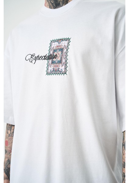 Erkek Expectation Nakışlı Oversize T-Shirt Beyaz fırsatları